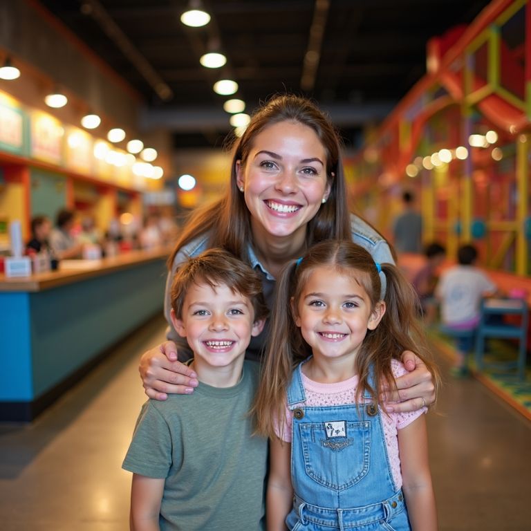 mother and two children at play cafe business